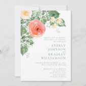 ピーチモダンコーラル春サマー結婚フローラI 招待状 (正面)