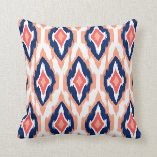 ピーチモダンネイビーイカットトライバルパターン1a クッション