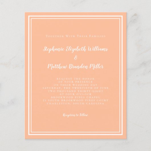 ピーチモダンバジェットシンプルシック結婚式招待状 (正面)