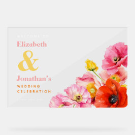 ピーチモダンピンクオレンジイエローポピー歓迎 アクリルサイン