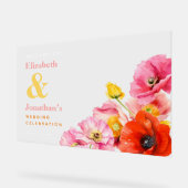 ピーチモダンピンクオレンジイエローポピー歓迎 アクリルサイン (傾斜)