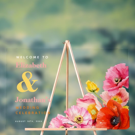 ピーチモダンピンクオレンジイエローポピー歓迎 アクリルサイン (ニュートラル)