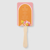 ピーチモダンピンクオレンジポピー結婚式 プログラム ハンドファン (正面)