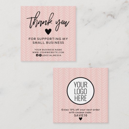 ピーチモダンピンクサンキュースクエア名刺 スクエア名刺 (正面/裏面)