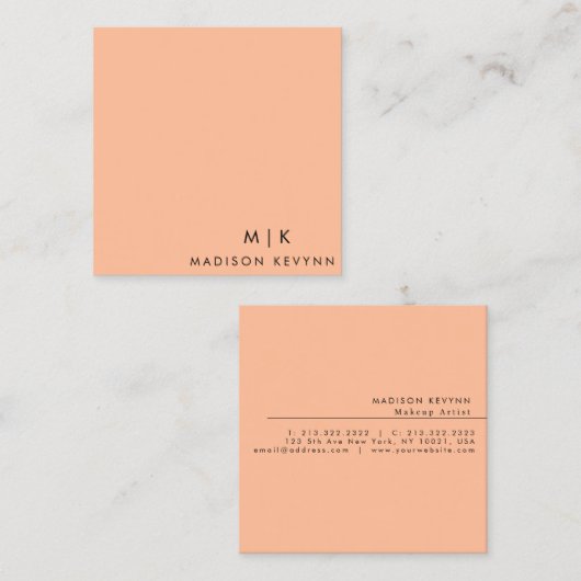 ピーチモダンフエレガントズ美しいプロフェッショナル スクエア名刺 (正面/裏面)