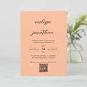 ピーチモダンフォトスクリプトモノグラムQRコー結婚ド 招待状 (スタンド正面)
