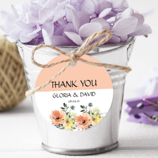 ピーチモダンフローラ結婚式の引き出物ラベル フェイバータグ