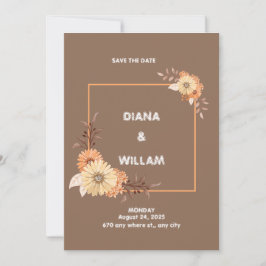 ピーチモダンブラウン結婚式招待状 招待状