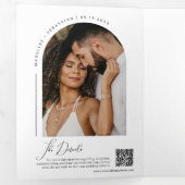 ピーチモダンボホアーチフォトQRコード結婚ズ 三つ折り招待状 (内部最初)