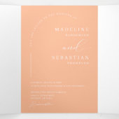 ピーチモダンボホアーチフォトQRコード結婚ズ 三つ折り招待状 (内部中)