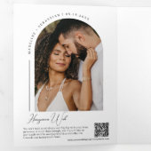 ピーチモダンボホアーチフォトQRコード結婚ズ 三つ折り招待状 (内部最初)