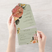 ピーチモダンミモサフローラグリーン詳細 オールインワン招待状 (貼ってはがせる)