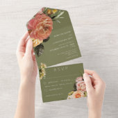 ピーチモダンミモサフローラセージグリーンディナー オールインワン招待状 (貼ってはがせる)