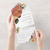 ピーチモダンミモサフローラホワイトディナー オールインワン招待状 (貼ってはがせる)