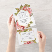 ピーチモダン素朴バラ植物学庭園の結婚式 オールインワン招待状 (貼ってはがせる)