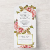 ピーチモダン素朴バラ植物学庭園の結婚式 オールインワン招待状 (内側)