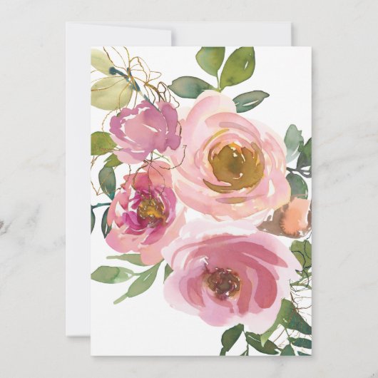 ピーチモダン赤面ウォーターカラーフローラ結婚ズ 招待状 (裏面)