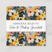 ピーチモダン&ブルー抽象芸術フローラ美容師 スクエア名刺 (正面)