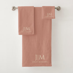 ピーチモノグラムのピンク バスタオルセット