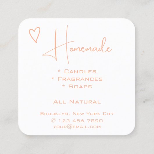 ピーチライトオレンジハート書道ロゴQRコード スクエア名刺 (裏面)