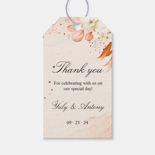 ピーチライトオレンジ結婚の感謝のお願い ギフトタグ (正面)