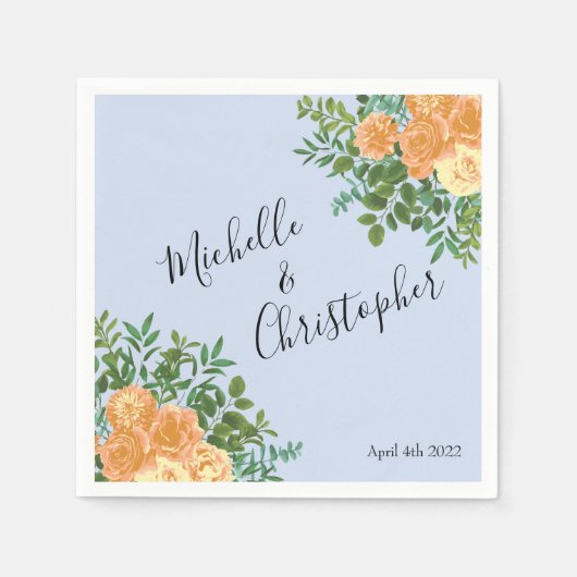 ピーチライトブルー結婚ズバラフローラ スタンダードカクテルナプキン (正面)
