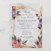 ピーチラベンダーフローラ金ゴールドフレームクリスチャン結婚ズ 招待状 (正面/裏面)