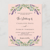 ピーチラベンダーQR RSVP予算結婚式招待状 (正面)