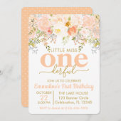 ピーチリトル恋しく思ワンダーフルガールファースト誕生日 招待状 (正面/裏面)