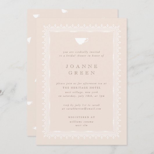 ピーチリージェンシーアフタヌーンティーブライダル/ウェディングシャワー 招待状 (正面/裏面)