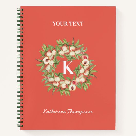 ピーチリース&グリーンリーモノグラムイニシャル ノートブック (正面)