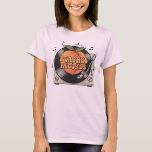 ピーチレコードレトロビニールミュージックイラストレーション Tシャツ