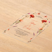 ピーチレッドワイルドフラワー結婚ズ アクリル招待状 (レイダウン)