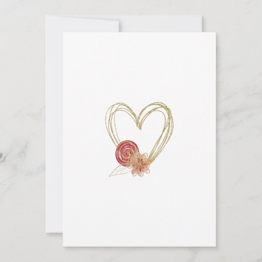 ピーチレッド金ゴールドフローラリース結婚式招待状 招待状 (裏面)