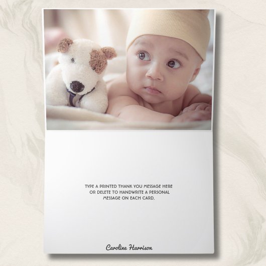 ピーチレトロアートデコカスタムフォトベイビーシャワー サンキューカード