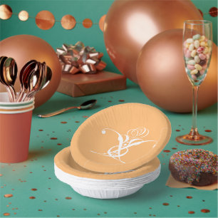 ピーチレトロホワイトフローリッシュバラ ペーパーボウル