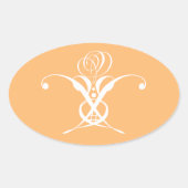 ピーチレトロホワイトフローリッシュバラ 楕円形シール (正面)