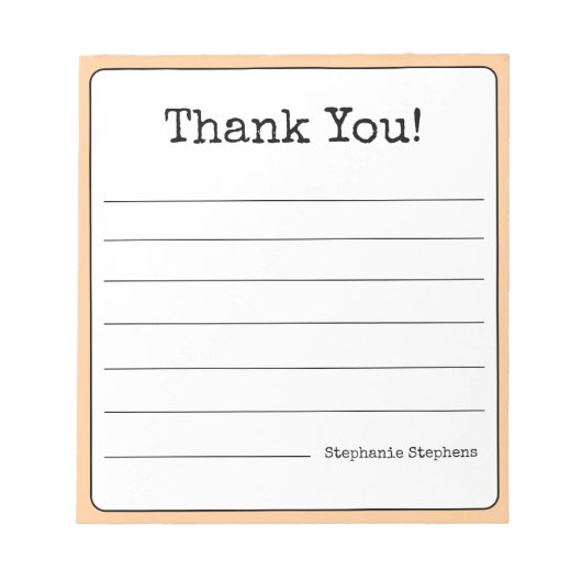 ピーチレトロ感謝あなたのお名前ライン入り ノートパッド (正面)