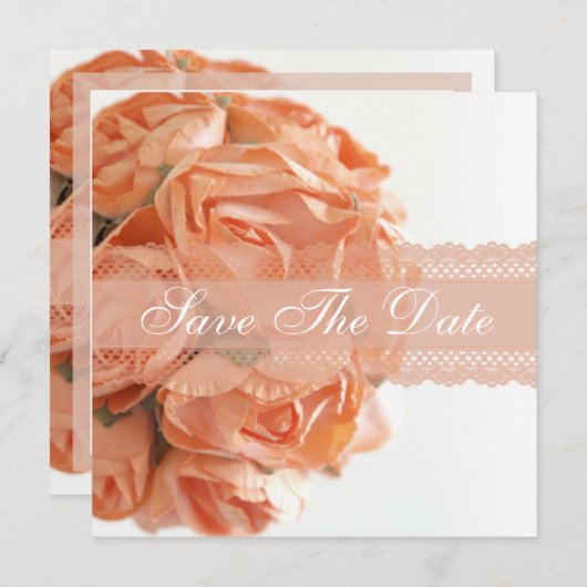 ピーチローズとレースのSave The Dateお知らせ セーブザデート (正面/裏面)