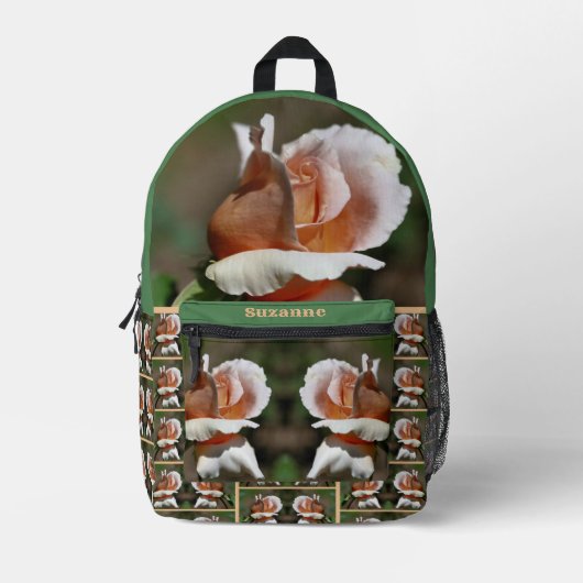 ピーチローズブドフラワー鏡 パーソナライズされた プリントバックパック (正面)