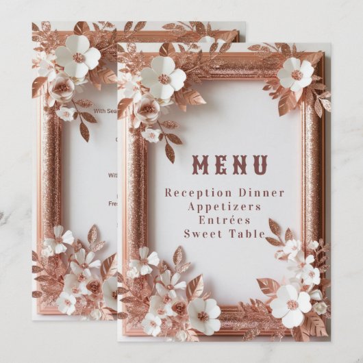 💍 ピーチローズ・ローズゴールド 春の結婚式の装飾 🌸 メニュー (正面/裏面)