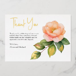 ピーチワイルドバラウォーターカラーサンキューカード 箔シーズンカード