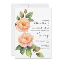 ピーチワイルドバラウォーターカラー結婚式招待状