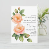 ピーチワイルドバラウォーターカラー結婚式招待状 招待状 (スタンド正面)