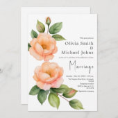 ピーチワイルドバラウォーターカラー結婚式招待状 招待状 (正面/裏面)