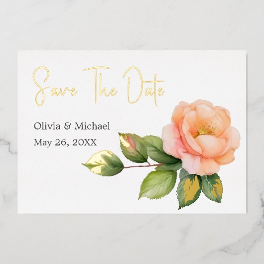 ピーチワイルドバラ水の色を保存する日付カード 箔シーズンカード (正面)