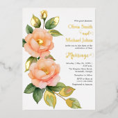 ピーチワイルドバラ結婚式招待状 箔シーズンカード (正面)