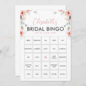 ピーチワイルドフラワービンゴブライダルシャワーゲームカード 招待状 (正面/裏面)