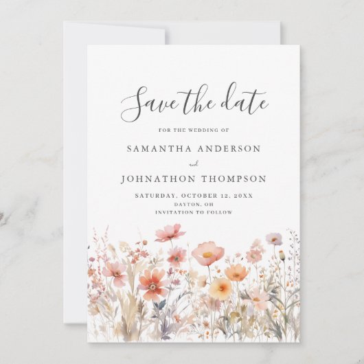 ピーチワイルドフラワーフローラウォーター結婚カラーズフラット セーブザデート (正面)