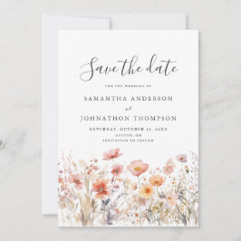 ピーチワイルドフラワーフローラウォーター結婚カラーズフラット セーブザデート